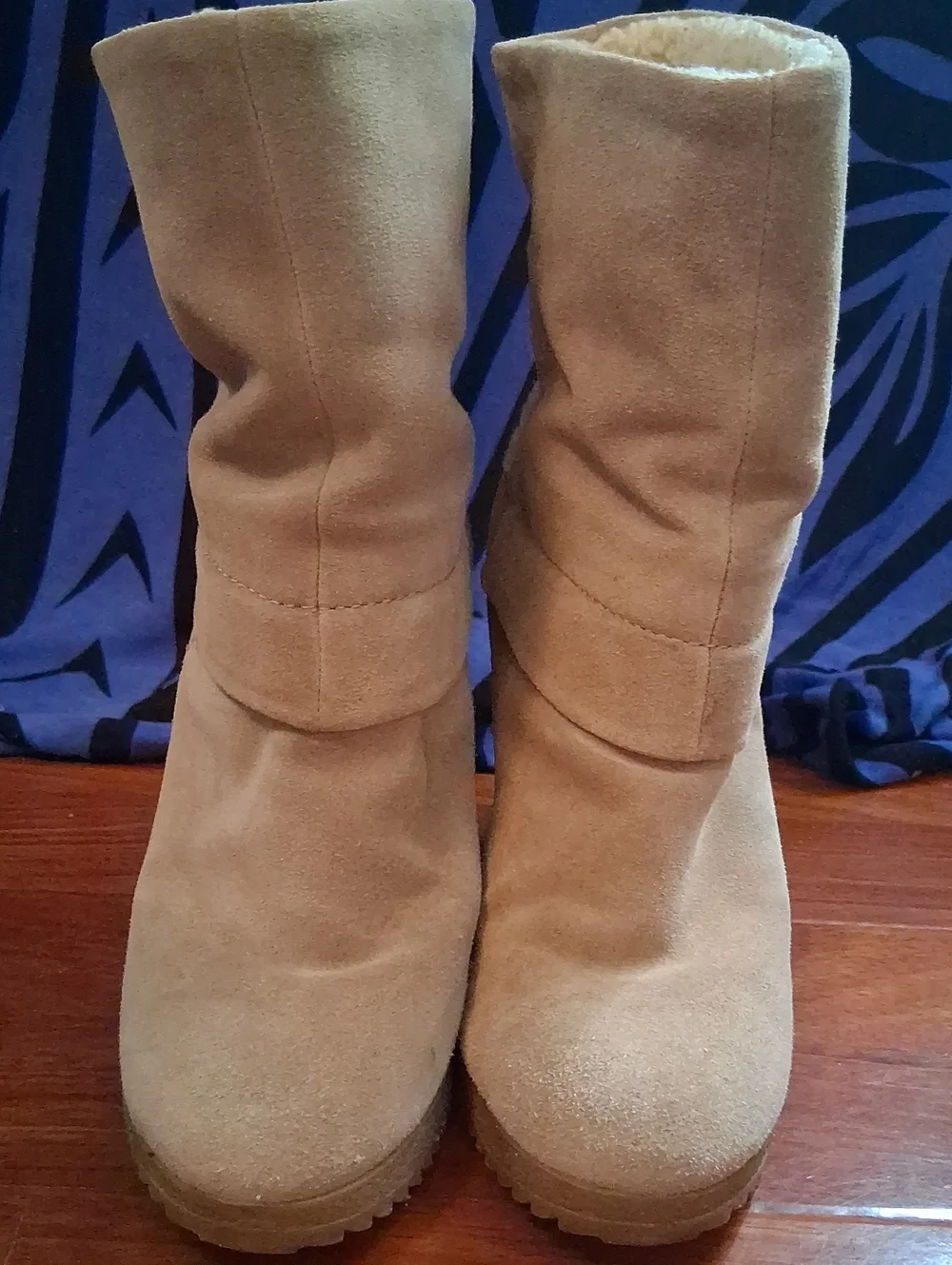 Tan Leather Wedge Booties with Cozy Lining And Side Buckle